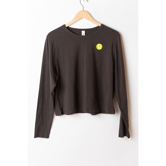 Lululemon Women's Long-Sleeve Shirt Espresso Brown with Logo Size 12 Cropped - Picture 1 of 9